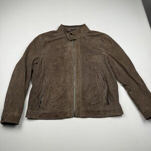 Di Bello Leather Jacket Mens 58 Brown Suede Italian Made Real Ovine Moto Zip